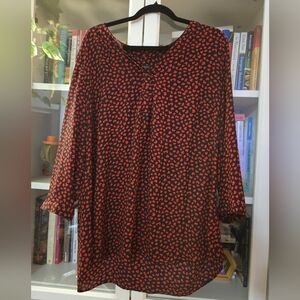 Talbots Heart Print 3/4 Sleeve High Low Blouse